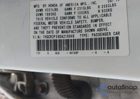 2013 Honda Accord Sport z USA, uszkodzony, nr VIN 1HGCR2F59DA219946